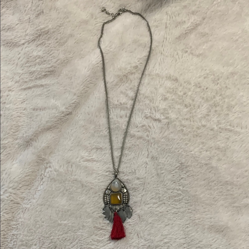 Boho Pendant Necklace with Red Tassel